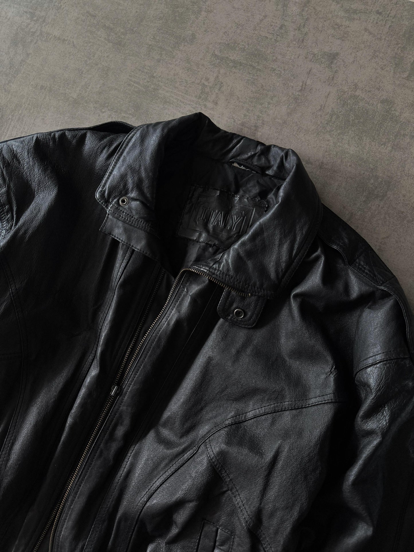 (M) Italy Black Leather Jacket