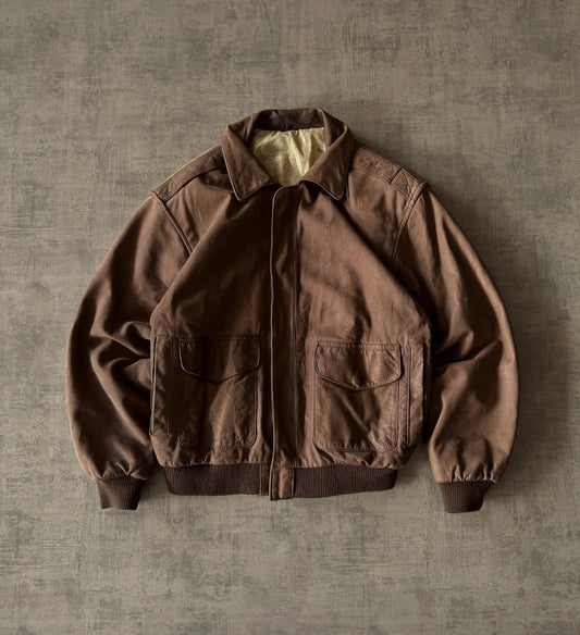 (L) 1990’s Vintage Pilot Leather Bomber Jacket