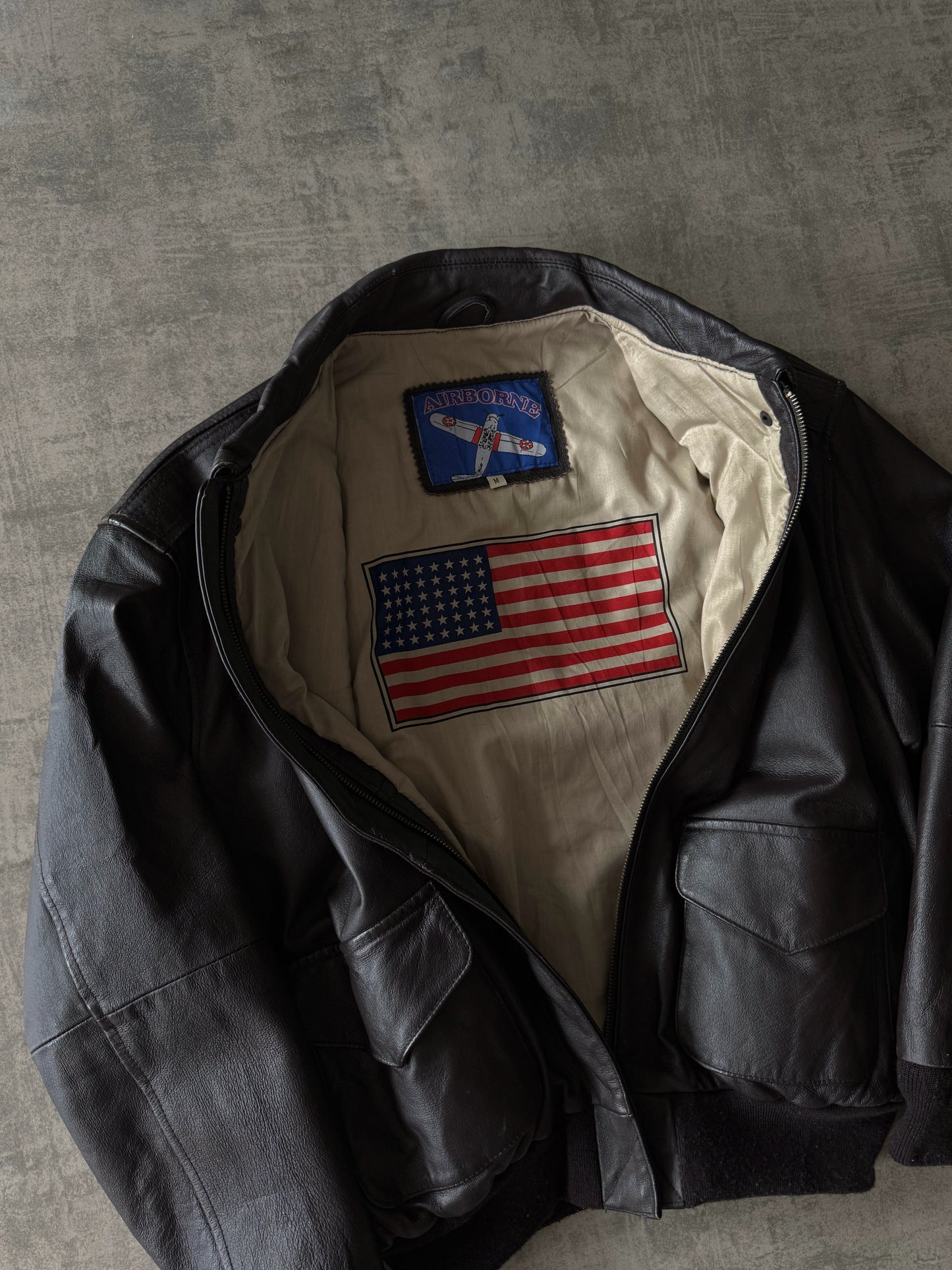 (M) 1990’S Vintage Airborne Pilot Leather Jacket