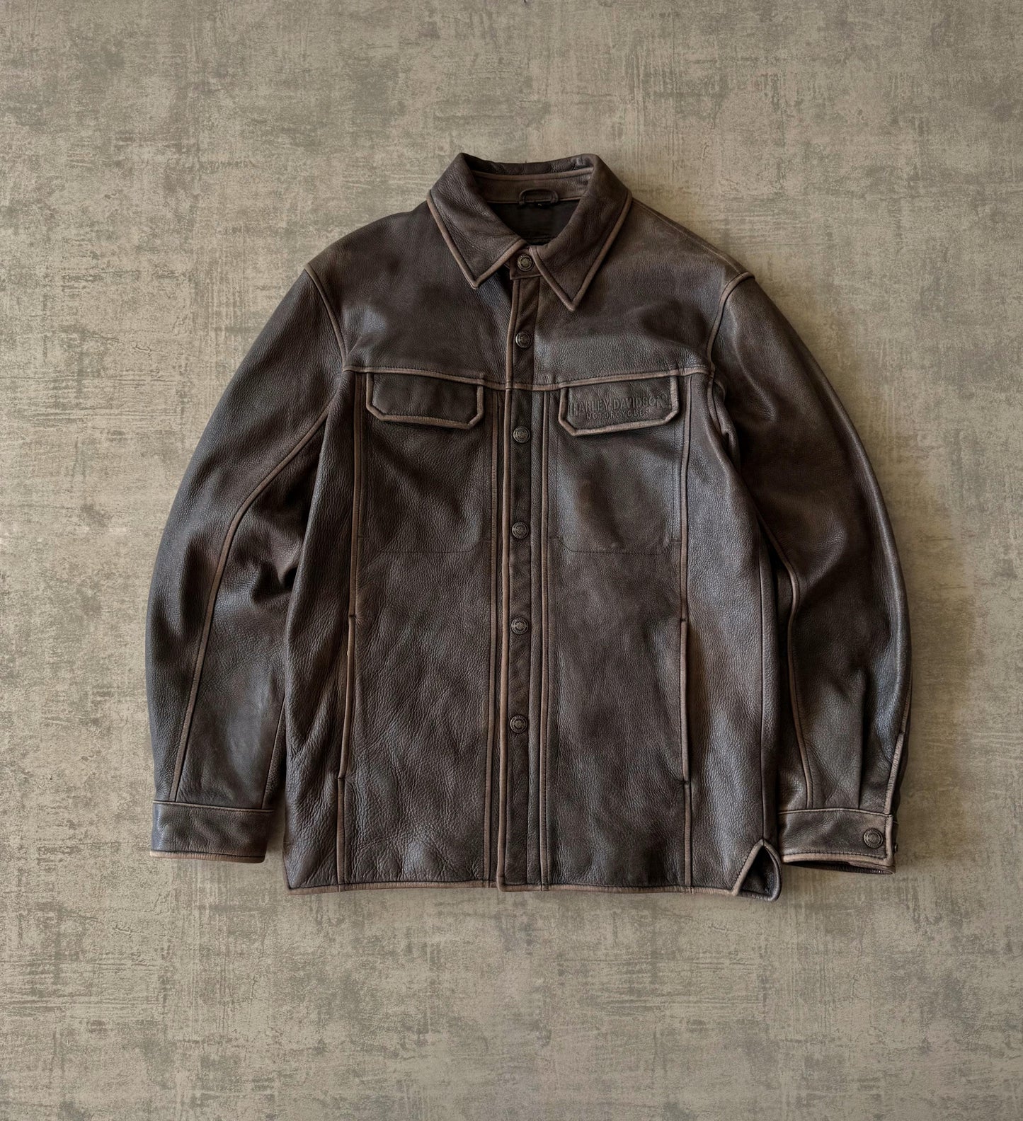 (Fit M) 1990’s Vintage Harley Davidson Faded Leather Jacket