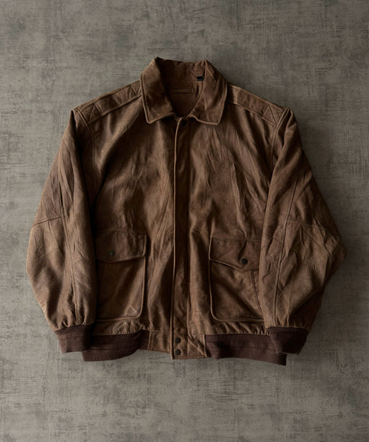 (L-XL) Vintage Round Tree Leather Pilot Jacket