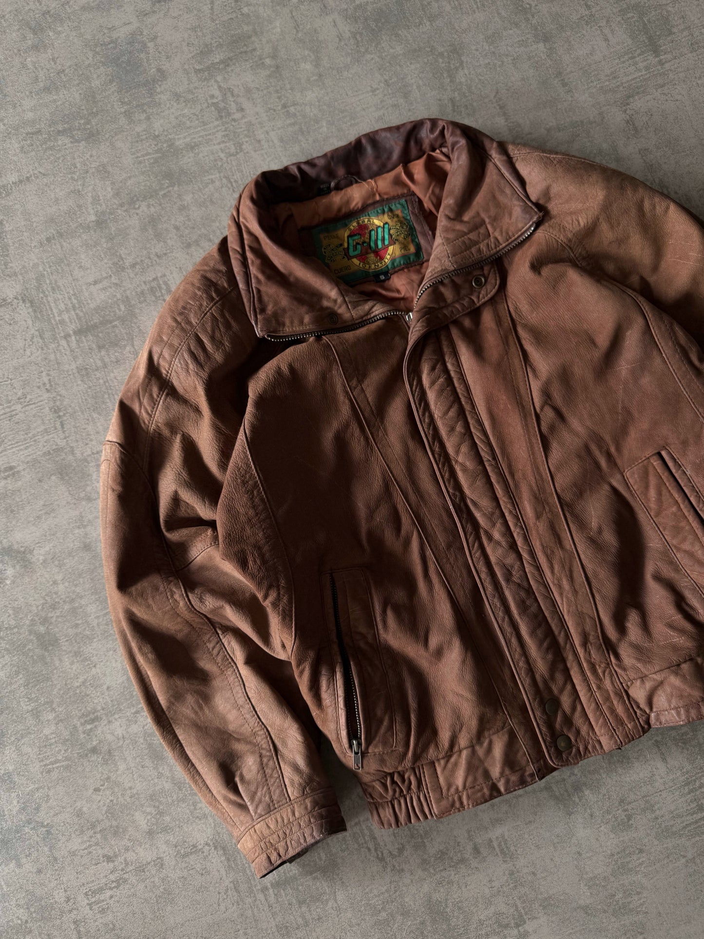 (S) Vintage G-III Brown Leather Bomber Jacket