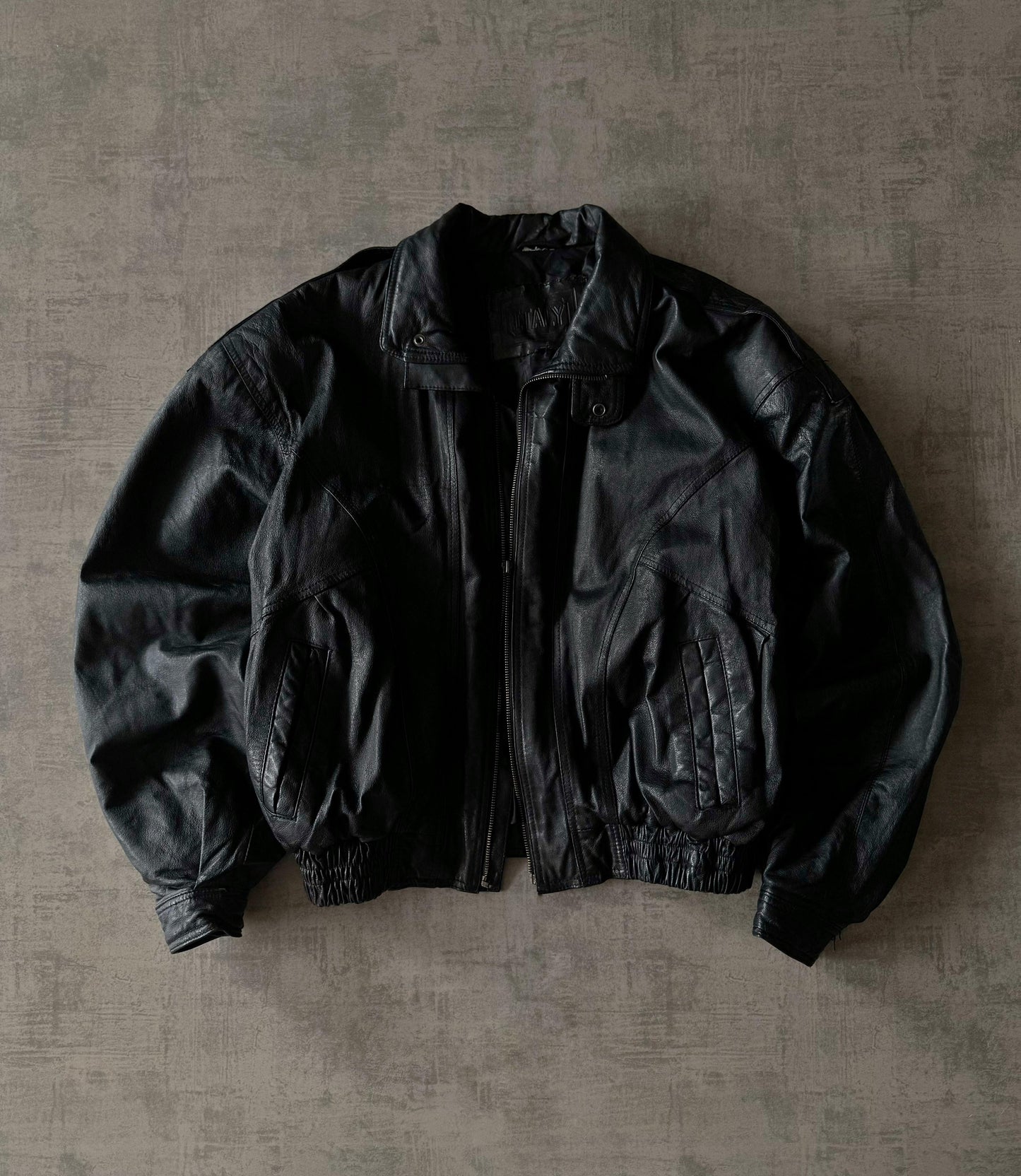 (M) Italy Black Leather Jacket