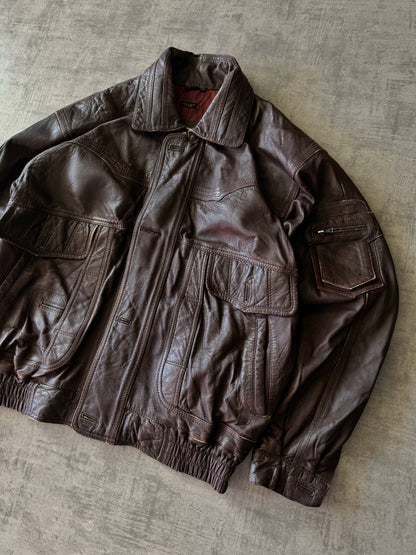 (L) Vintage City Streets Leather Bomber Jacket