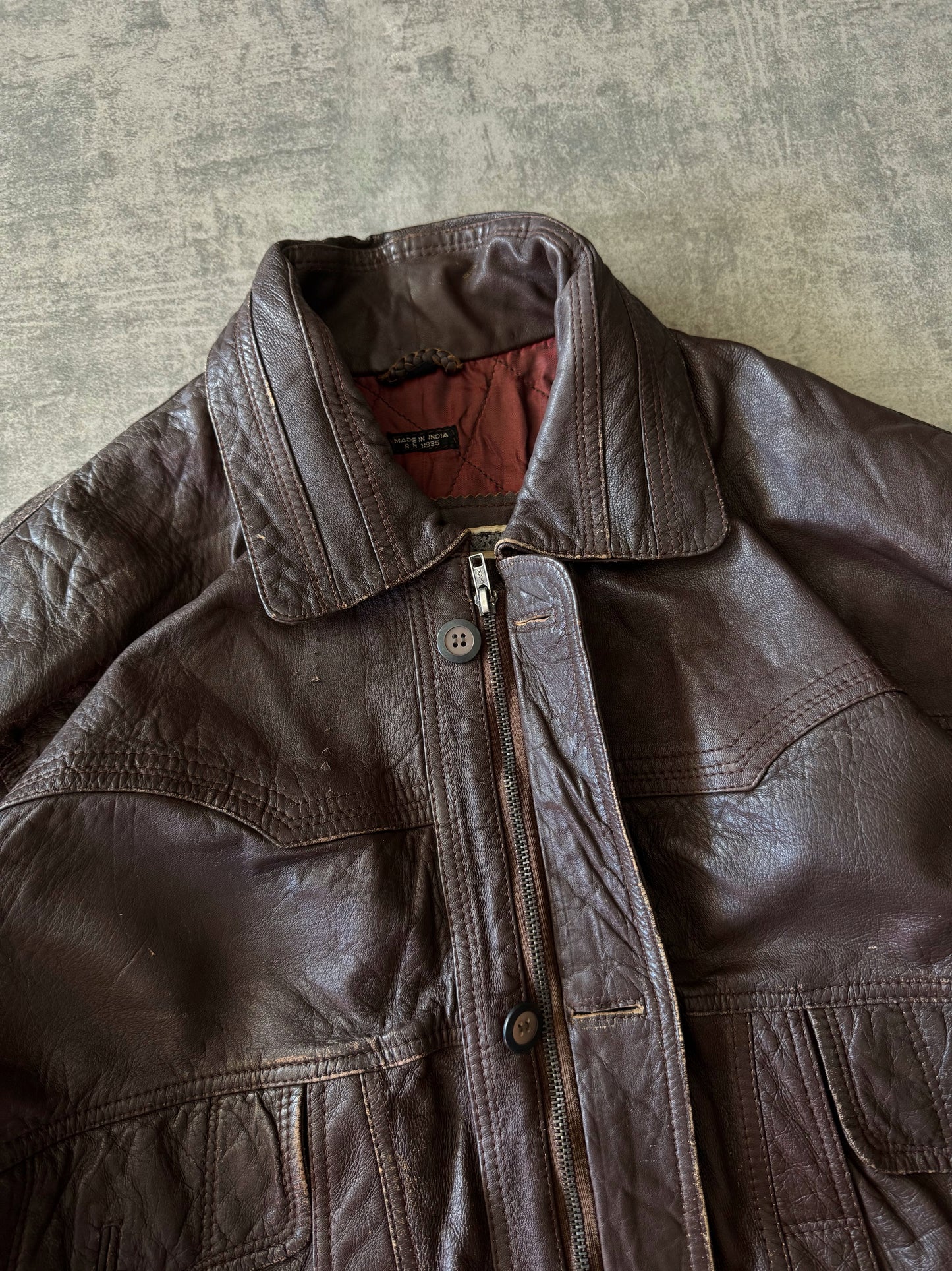 (L) Vintage City Streets Leather Bomber Jacket